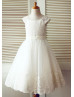 Cap Sleeves Ivory Lace Tulle Wedding Flower Girl Dress
